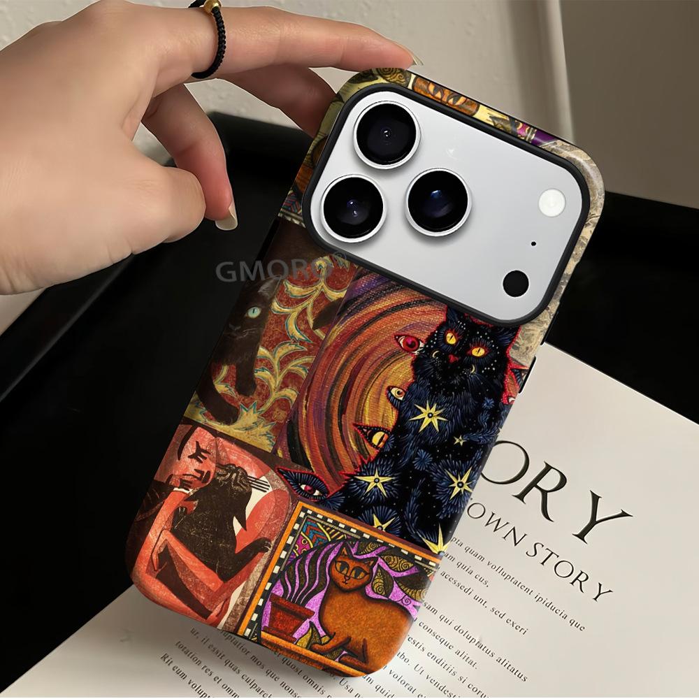 Popular Cool Cat Illustration Mobile Phone Case for Apple 17pro Matte Film iPhone Protective Cover