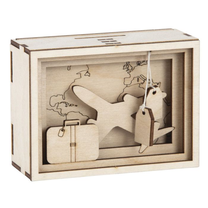Wooden Piggy Bank - Travel - 11.5 X 8.5 X 5 Cm - DIY Kit - Decorative Objects - Mixed