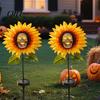 Solar Garden Lights Outdoor Waterproof Stake Light, Gothic Skull And Sunflower Statue Lamp, Halloween Decor LED Landscape for Patio Lawn Yard Pathway