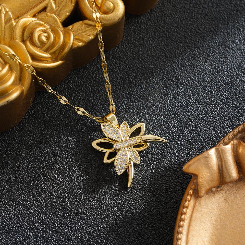 Women s Rotating Bauhinia Zircon Pendant Necklace - Trendy Titanium Steel Design