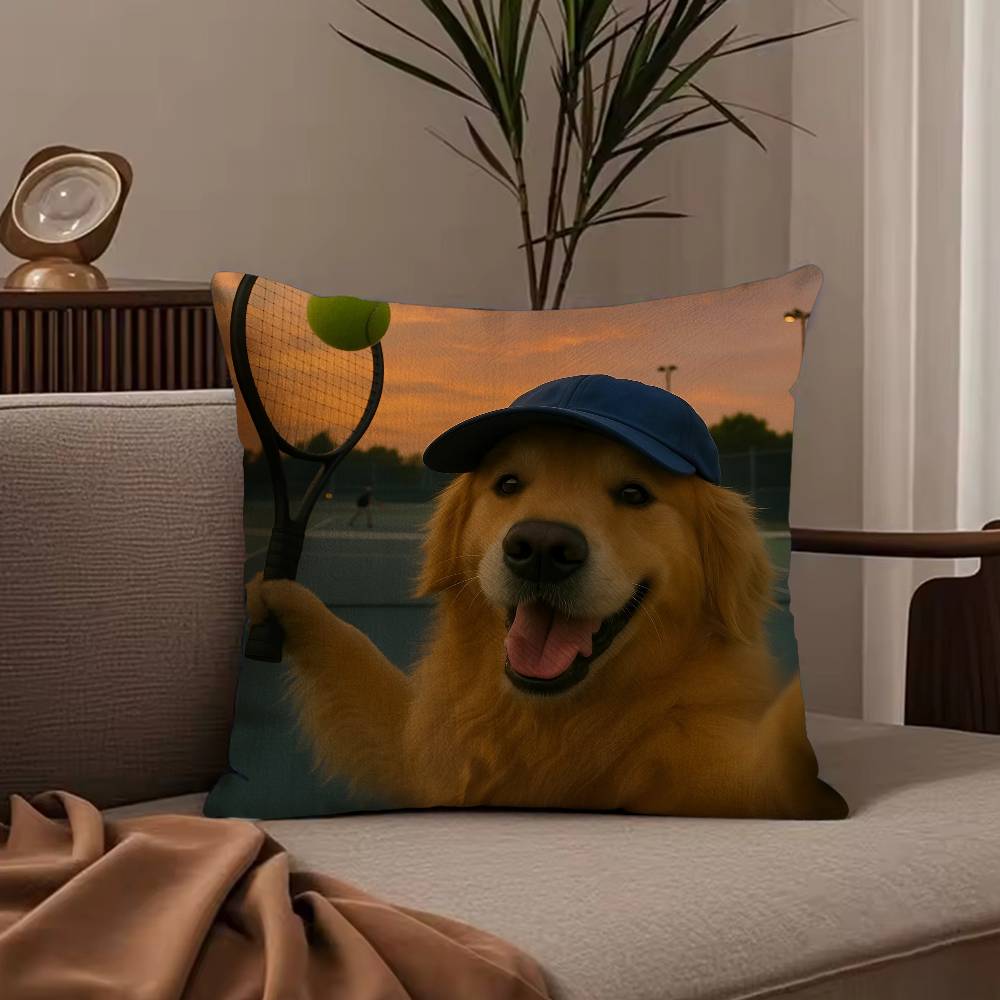 Funny Anime Cat&Dog Pillow Case Anti-dustmite Pillowcase Invisible Zipper Silky Short Plush Sofa Cushion Cover