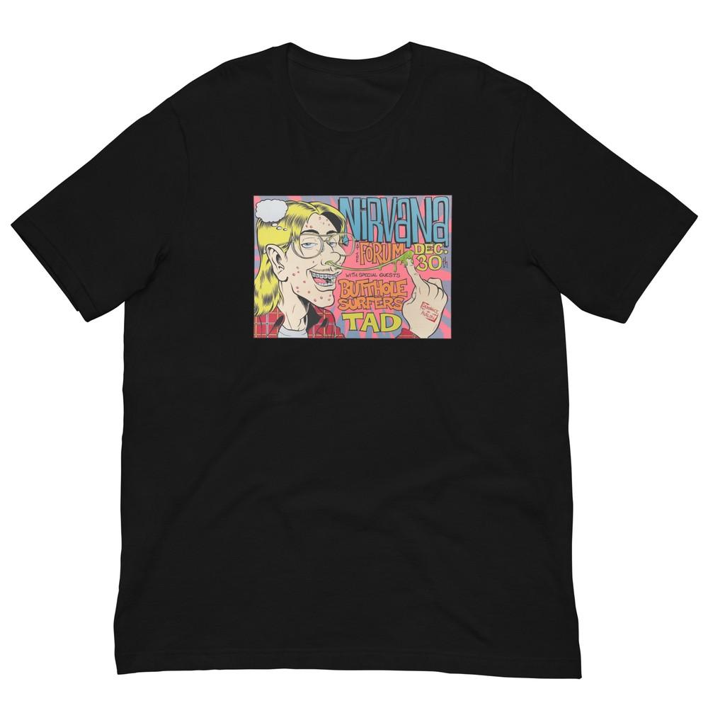 Nirvana Flyer Vintage Soft Style Unisex tshirt 90s Seattle Grunge Band Tee Unisex T-Shirt L