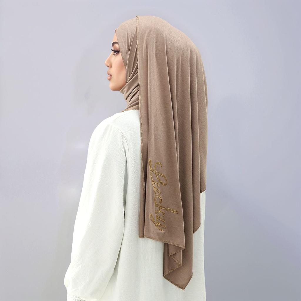 Fashion Jersey Instant Hijab Cotton Shawl Lucky Printed Muslim Solid Color Headwrap Islamic Headscarf Scarf Turban Tube 170*60Cm