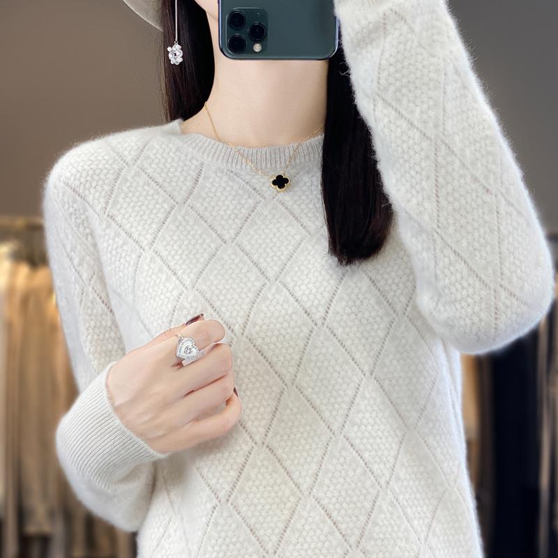 Women's Round Neck Sweater, Qinghe Cashmere, 30% Cashmere 70% Wool, Winter Knitted Pullover Autumn Sweater Cashmere Sweater