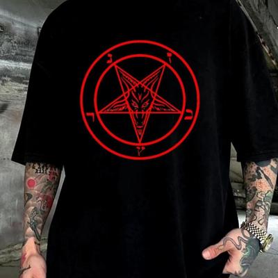 T-shirt Rossa Baphomet Emo Gotica Grunge Alternativa Occulta Punk Metal Rock Satan