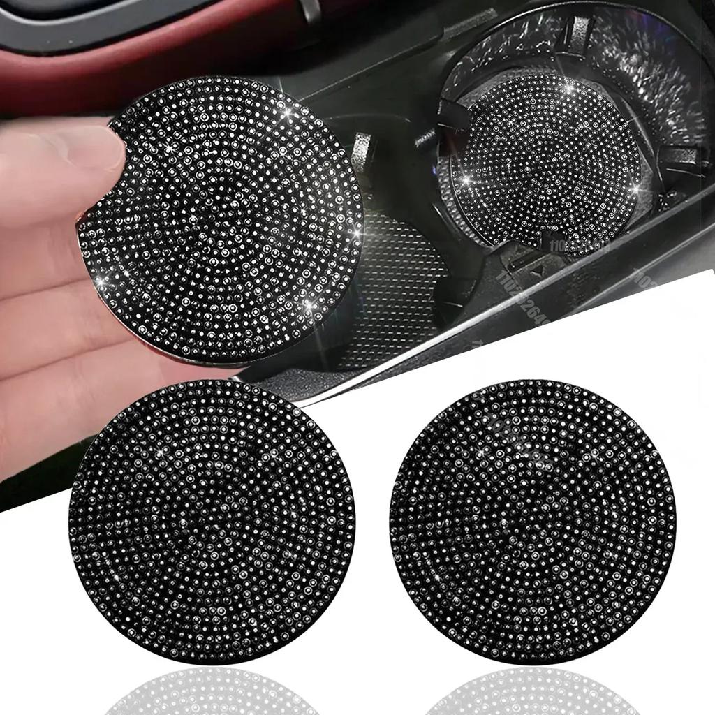 Car Water Coaster Round Interior Bling Decor Diamond Silicone Non-slip Pad Cup Insulation Pad Rhinestone Hot Drill Auto Supplies