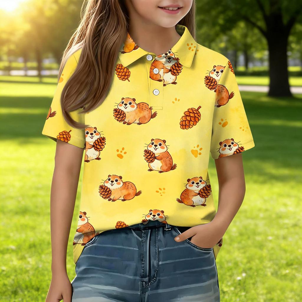 Children's Casual Short Sleeve Polo Shirt with Animal Print Lightweight Comfortable Soft Fabric Suitable for Daily Wear and Outdoor Activities