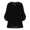 Women's Elegant Ruffled Shiny Stamped Seven-Sleeve Double Layer Mesh Top