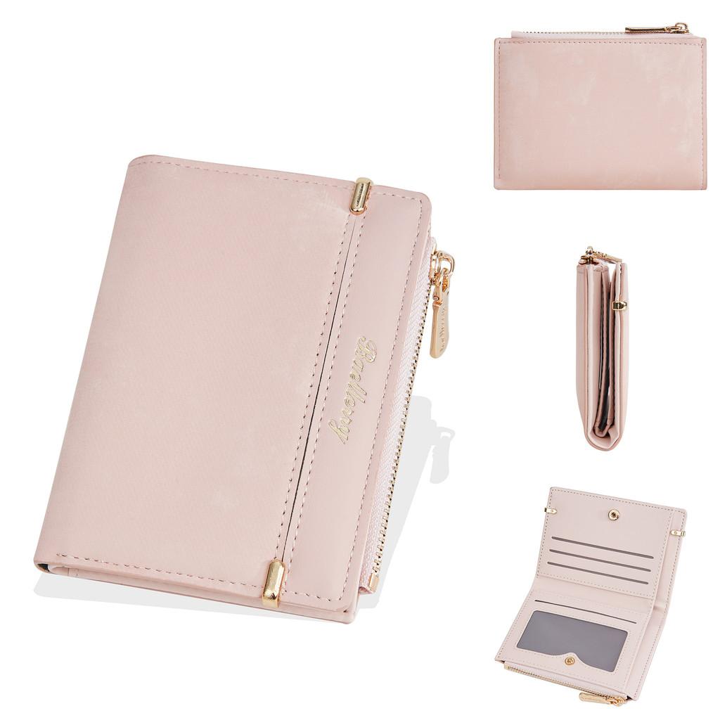 Ladies Wallet Card Wallet With Solid Color Letter Printed And Two Fold Design Pu Material For Daily Use