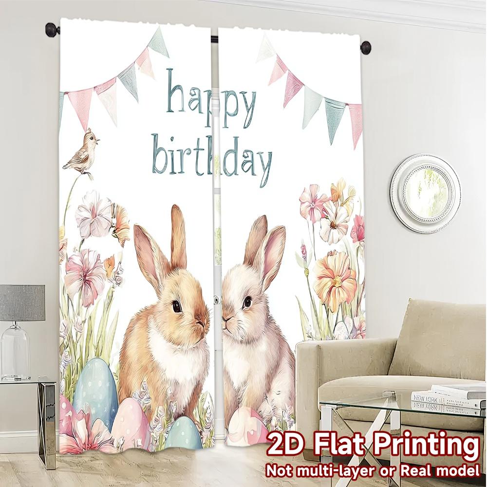 2pcs, 2D FLAT PRINTING Curtains (Without Rod) Birthday Bunnies(2) Modern Curtain Fabric Machine Washable Fabric Curtains Gifts