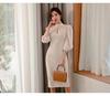 French Chic Stand-Up Collar Slim Lantern Sleeve Dress