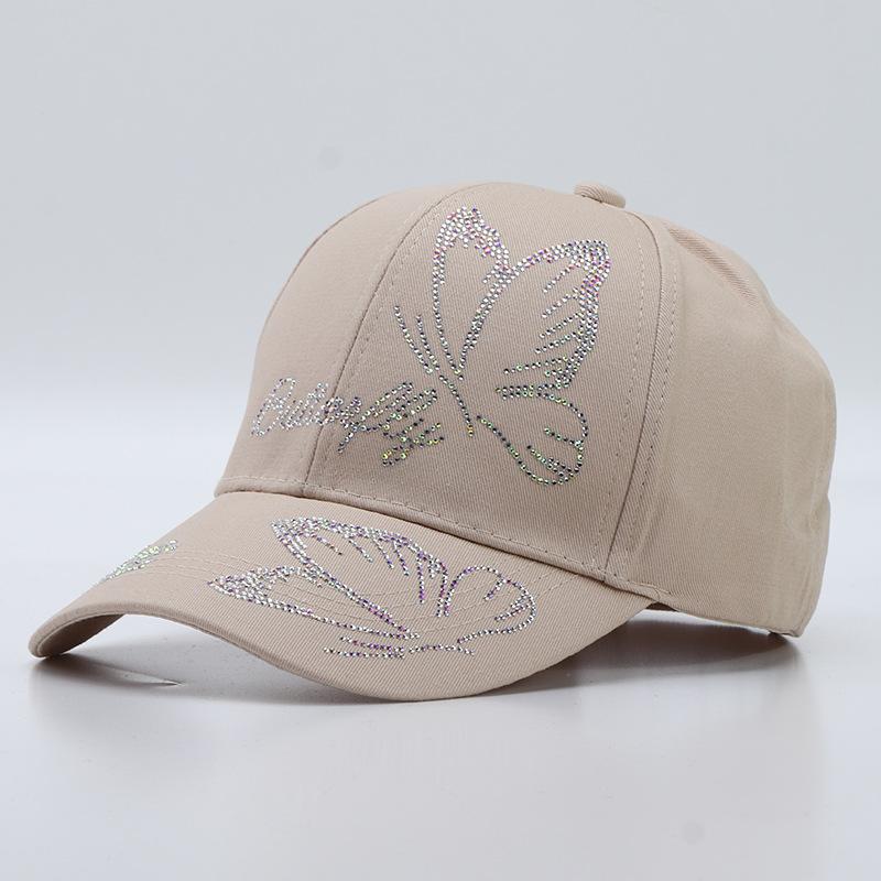New women's diamond-encrusted baseball cap spring and summer cotton sunshade butterfly bamboo leaf rhinestone cap