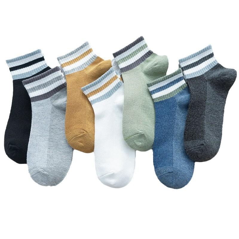 Men's Summer Sweat-absorbing and Odor-proof Sports Socks, Striped Breathable Thin Polyester-cotton Low-top Men's Boat Socks