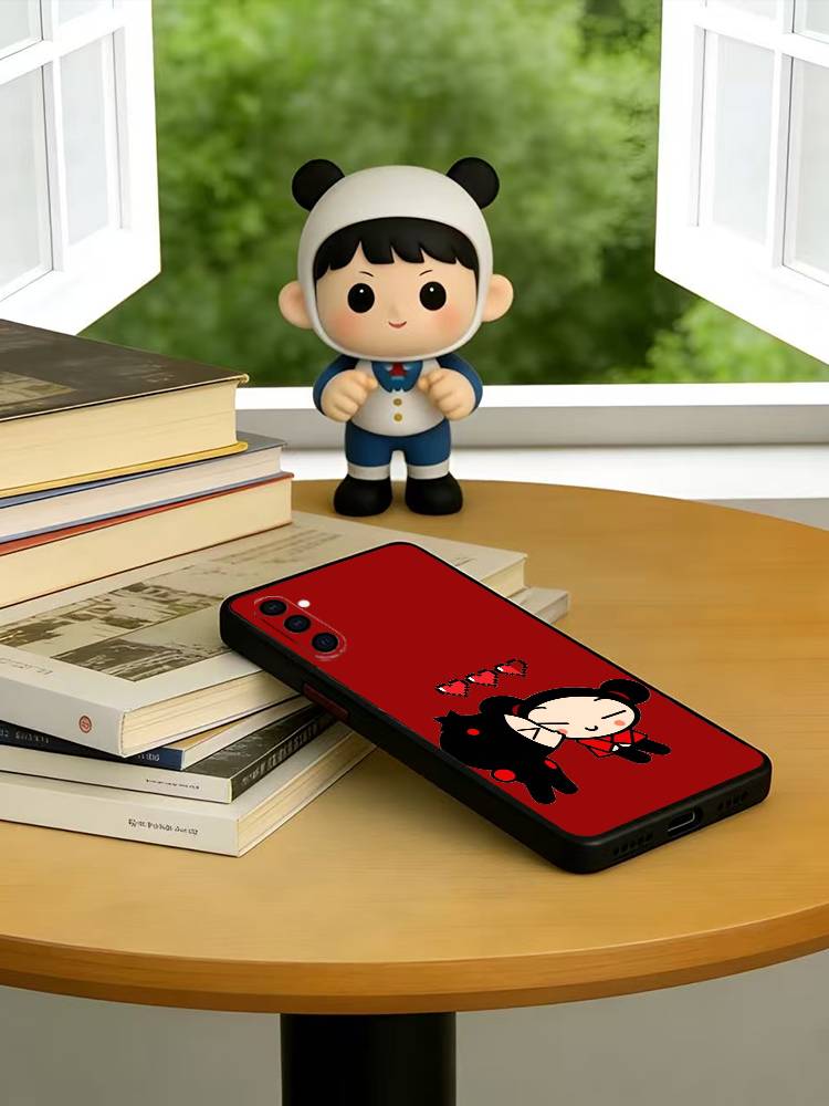 Pucca-A Cartoon G-Garu-U Phone Case Black Silicone Soft For Samsung Galaxy A73,A72,A71,A70,A53,A52,A51 Samsung a21s