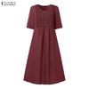 ZANZEA Women Casual Round Neck Summer Half Sleeve Dress