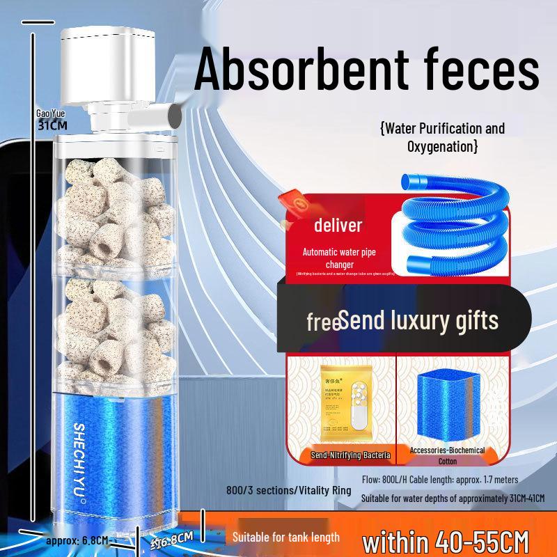 Silent Aquarium Filter: Submersible 3-in-1 Water Purifier, Circulator, and Oxygen Pump with Poop Suction Feature.