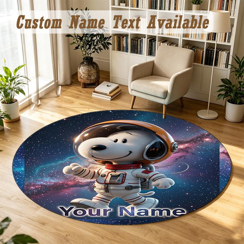 Snoopy Peanuts Personalized Round Rug Support Custom Name, Soft Home Decor Mat