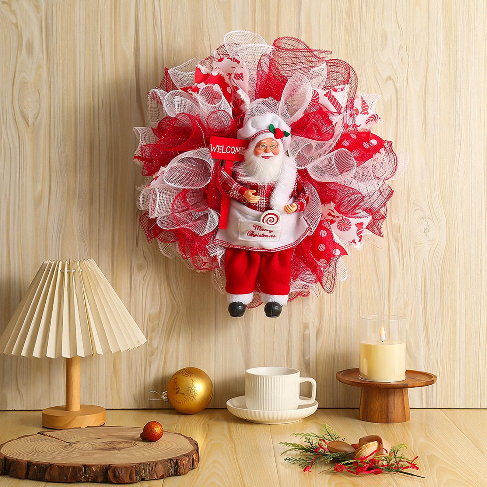 

40cm Christmas Wreath Santa Claus Wreath Ornaments,Chef s Hat Santa Claus Christmas Decoration Wreaths Holiday Decor