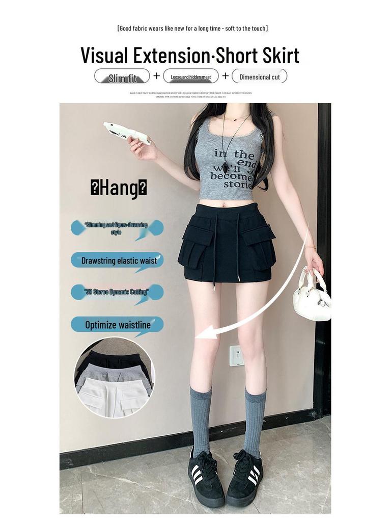 Women's Gray High Waist A-line Skort - Summer 2025 Slimming Petite Anti-Exposure Sports Skirt