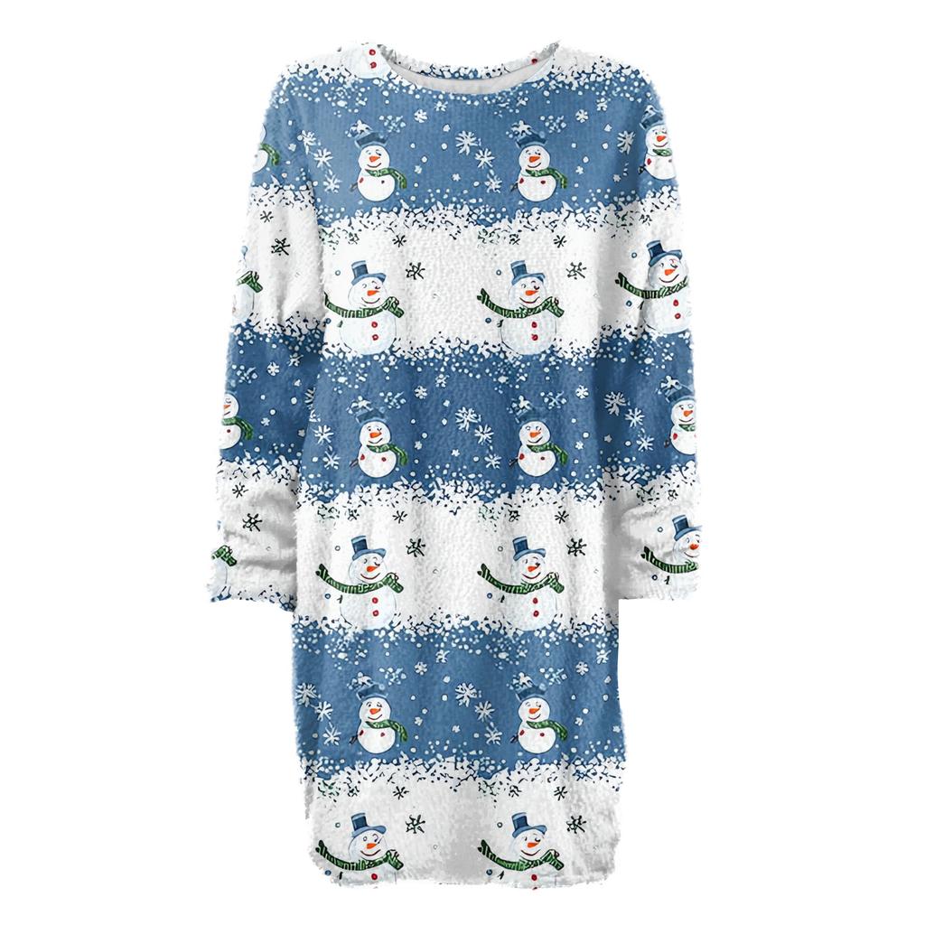 Dame med rund hals uformelle plysjkjoler med lange ermer