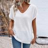 Sommer Damen Casual Locker Weißes T-Shirt Waffelstruktur Kurzarmhemd