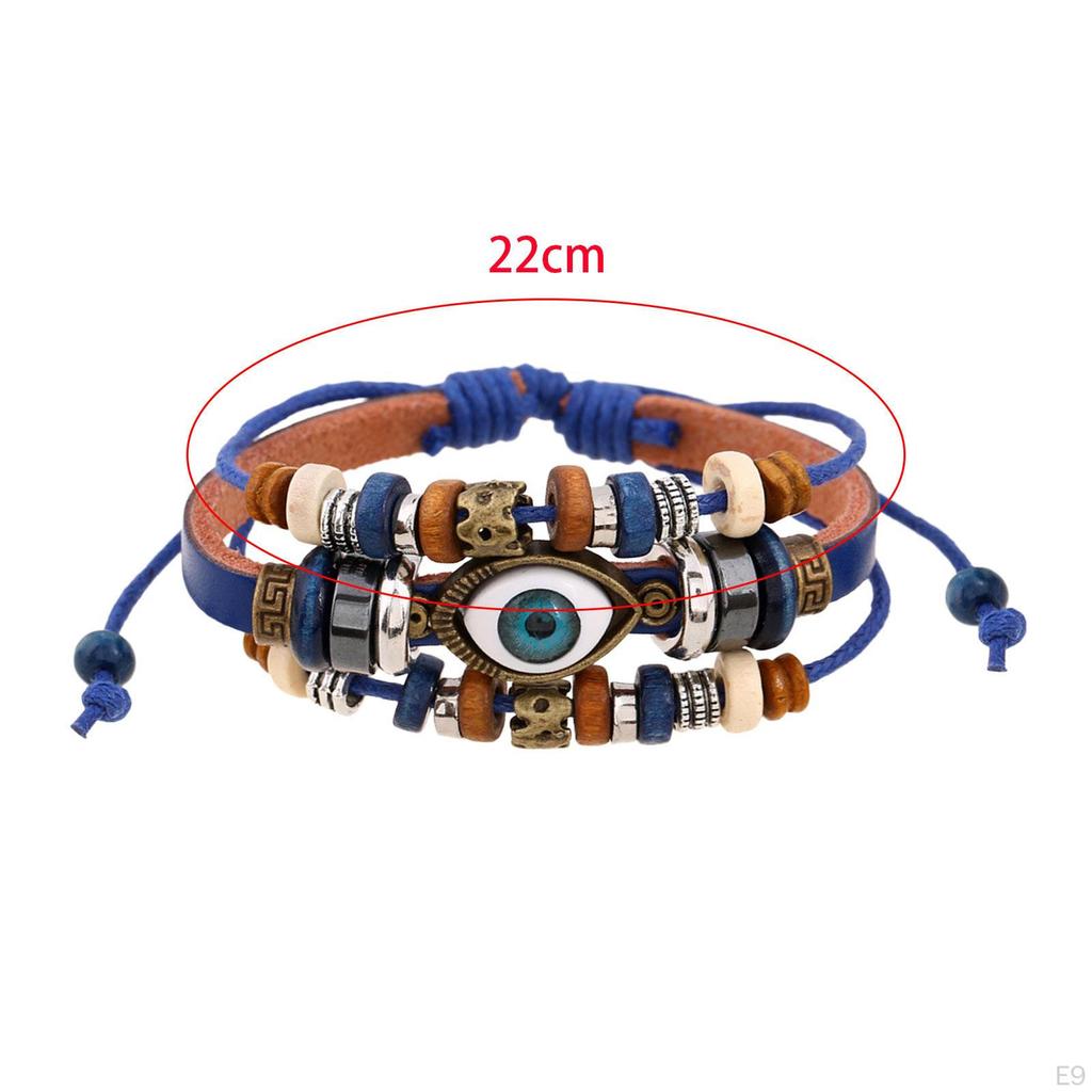 Braided PU Leather Bracelet ,Handmade Beaded ,Adjustable Length Gifts Vintage Hollow Carved