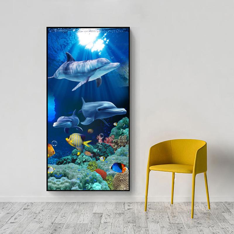 Abstract Underwater World Canvas Painting Animal Dolphin Fish Posters and Prints Wall Pictures Living Room Home Decor No Frame No Frame