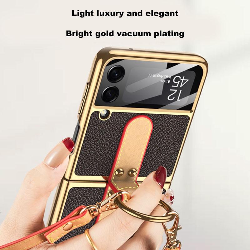 Phone Case For Samsung Galaxy Z Flip3 /4 5gcase Ring Holder Stand Crossbody Shoulder Strap Silicone Anti -Scratch Shookproof Cover