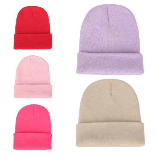 Men Women Solid Color Warm Woolen Knitted Cap Fluorescent Cuffed Beanie Hat