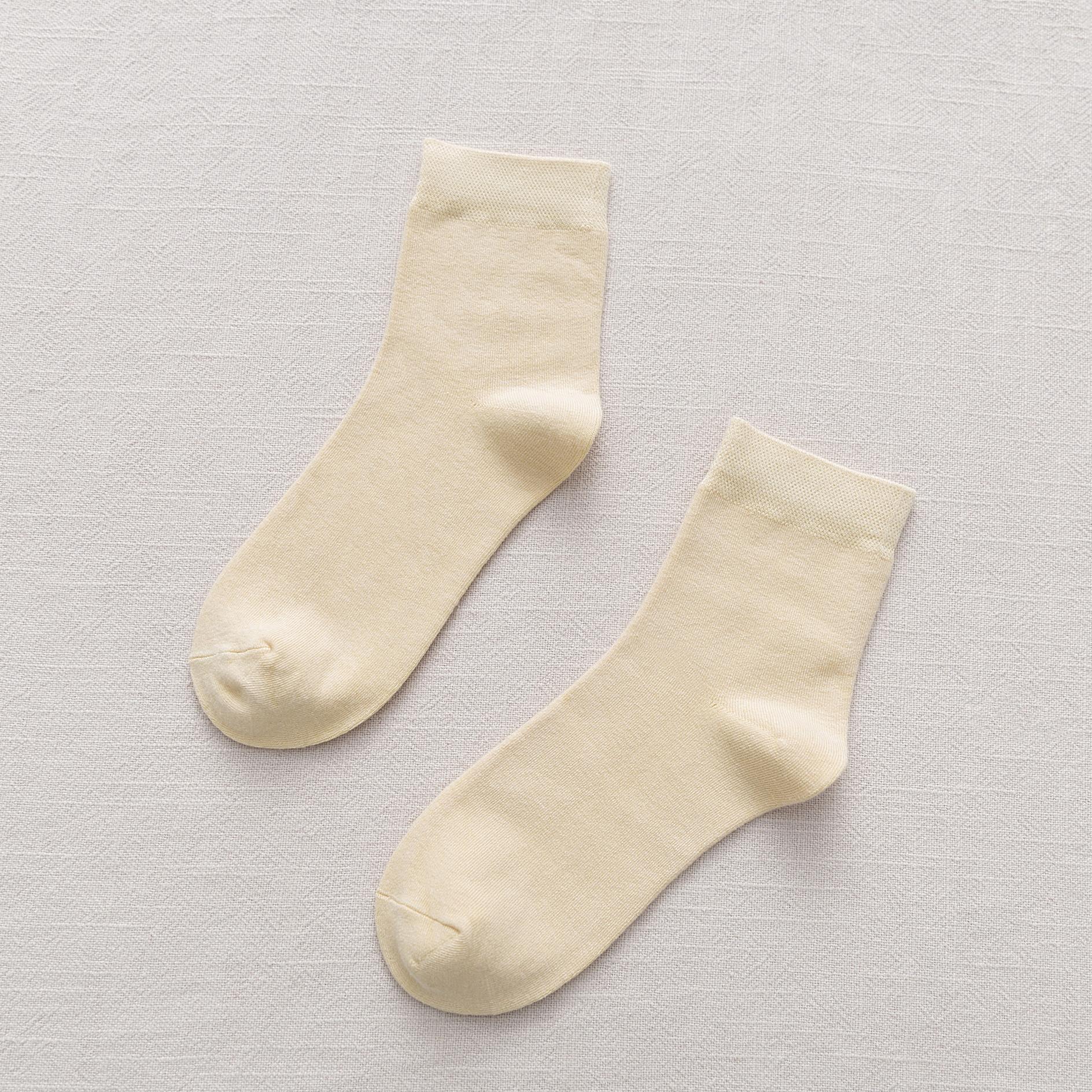 

Новые носки из бамбукового волокна, женские носки средней длины, однотонные женские носки, впитывающие пот и дышащие, толстые носки-трубы One Size бежевый