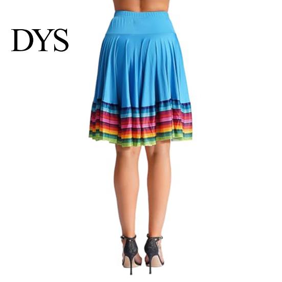 Dance Skirt Midi Ladies Folk Elastic High Waist Spanish Swing Rainbow Large Hem Mexican Flamenco Performance