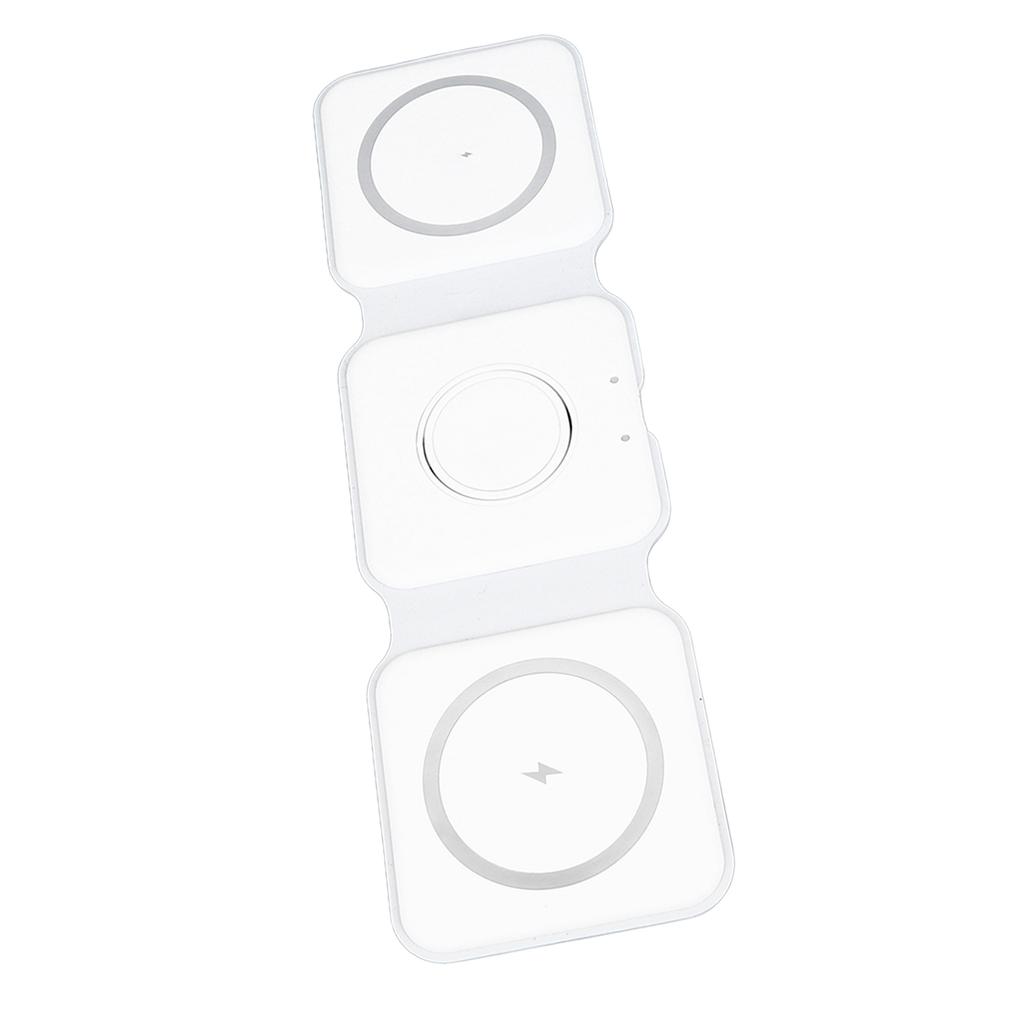 3 in 1 Magnetic Wireless Charger Foldable Charging Station 15W White for IOS Phones Headphones Watches
