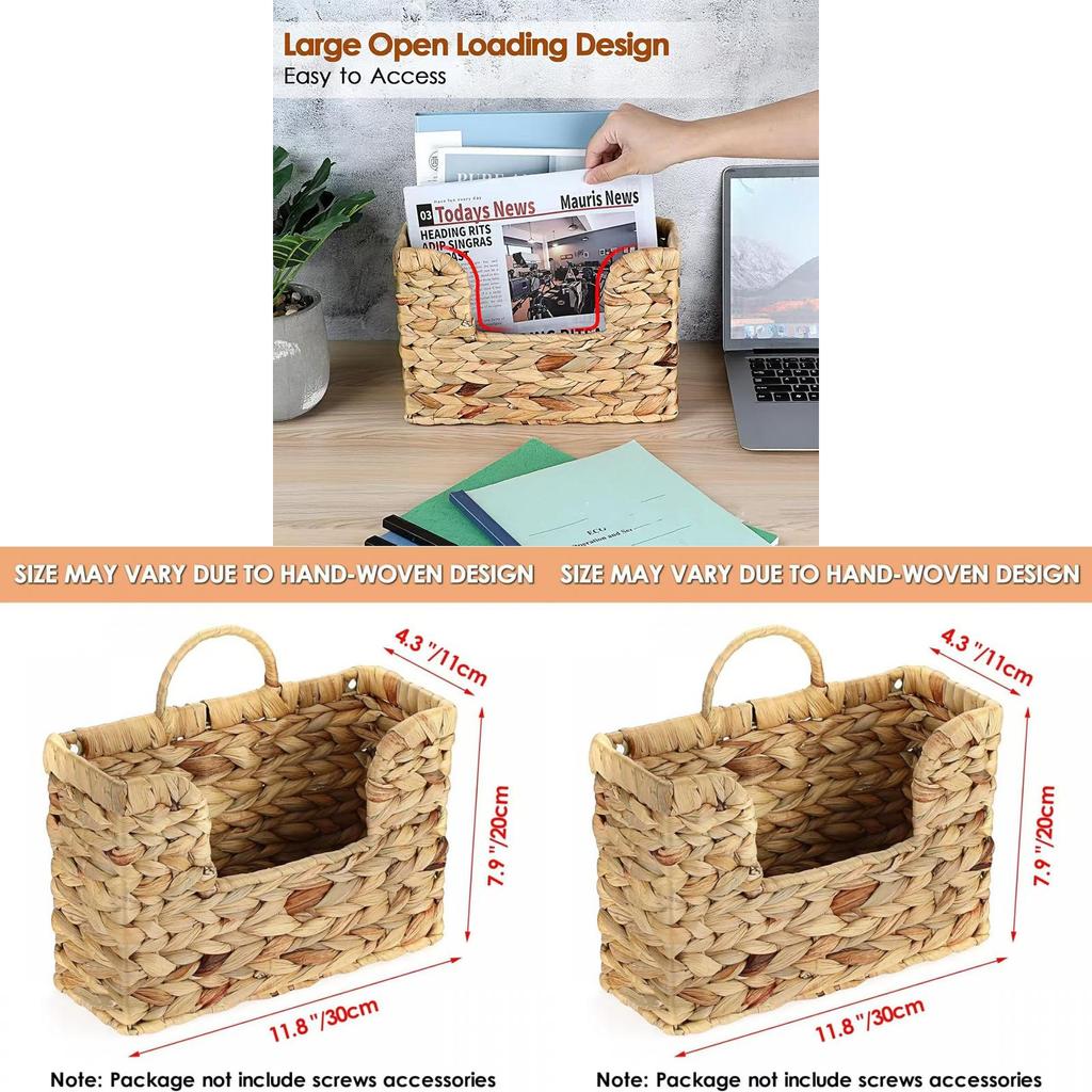 Modern Minimalist Wicker Wallmounted Magazine Rack With Rattan Storage Basket For Home Organization