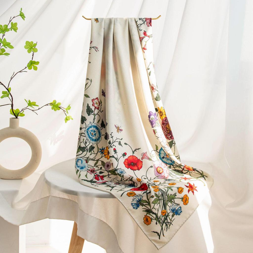 Eșarfă tip snood din lână mătăsoasă cu imprimeu floral față-verso pentru femei - Șal elegant, luxos, ușor