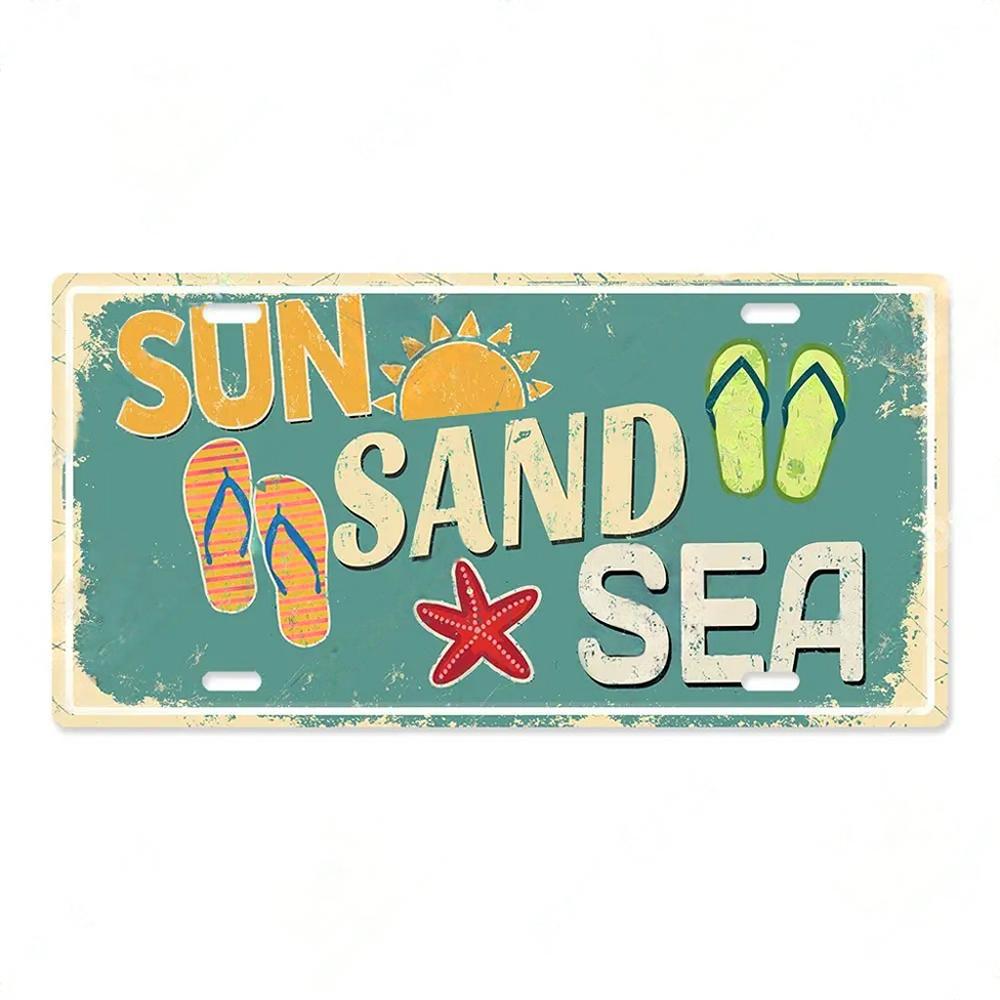 Summer Beach Retro Tin Sign Licenses Plate Plaque Metal Vintage Poster for Pub Bar Surf