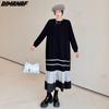 DIMANAF 2023 Plus Größe Frauen Herbst Winter Neue Lose Langarm Kleid Baumwolle Stricken Dicke Verstärktes Gefaltetes Hemd Kleid