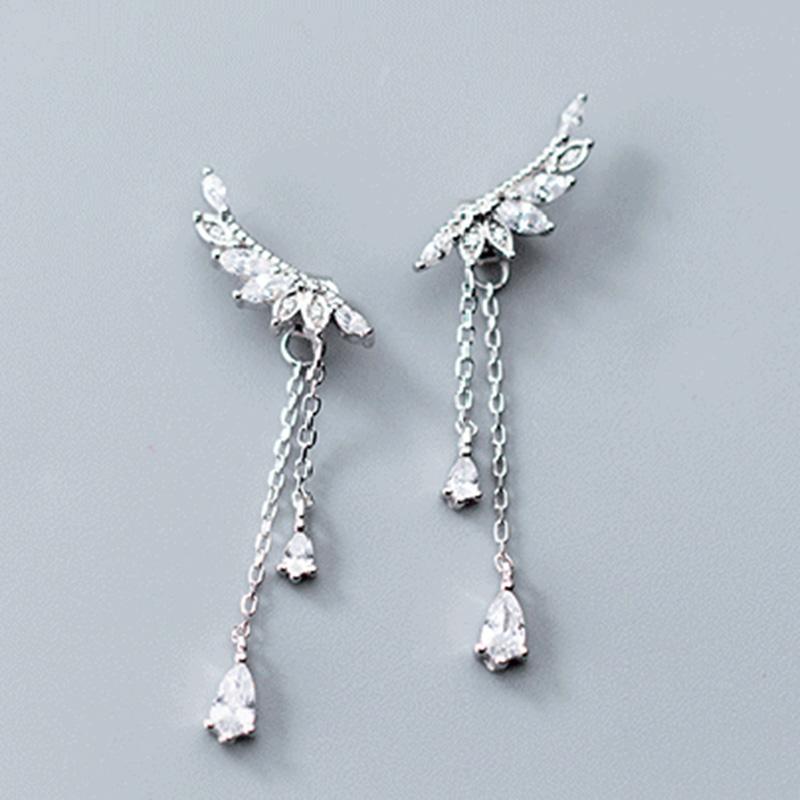 100% 925 Silver Fashion Shiny Crystal Angel Wings Ladies`Long Drop Earrings Women Jewelry Female Christmas Gift Cheap