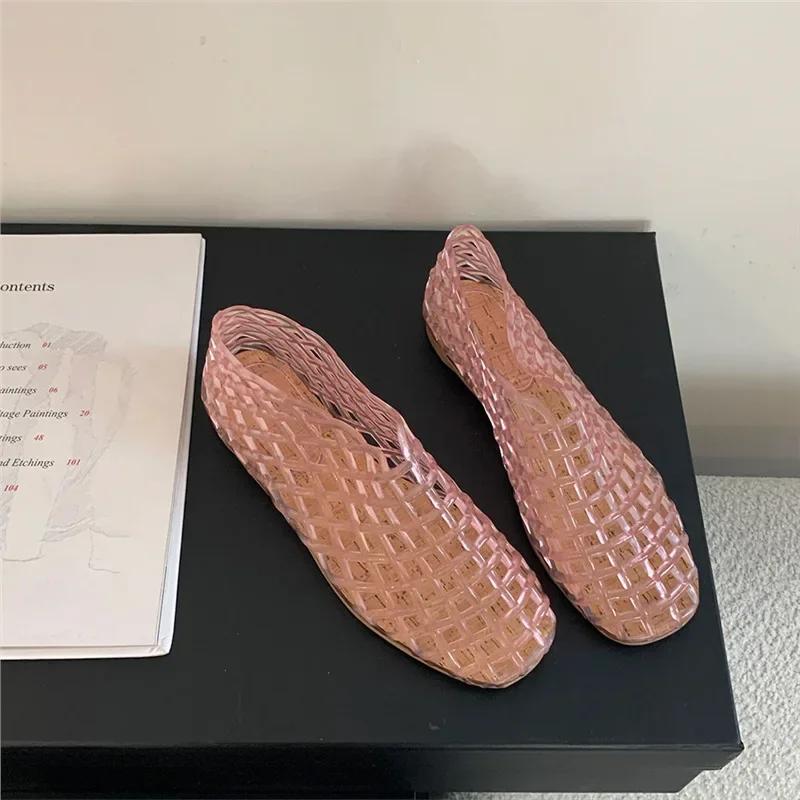 Fashion 2024 Summer New Jellies Shoes Women Hollow Beach Shoes Designer Sandal Round Toe Comfy Transparent Mesh Flat Jelly Sandals Women