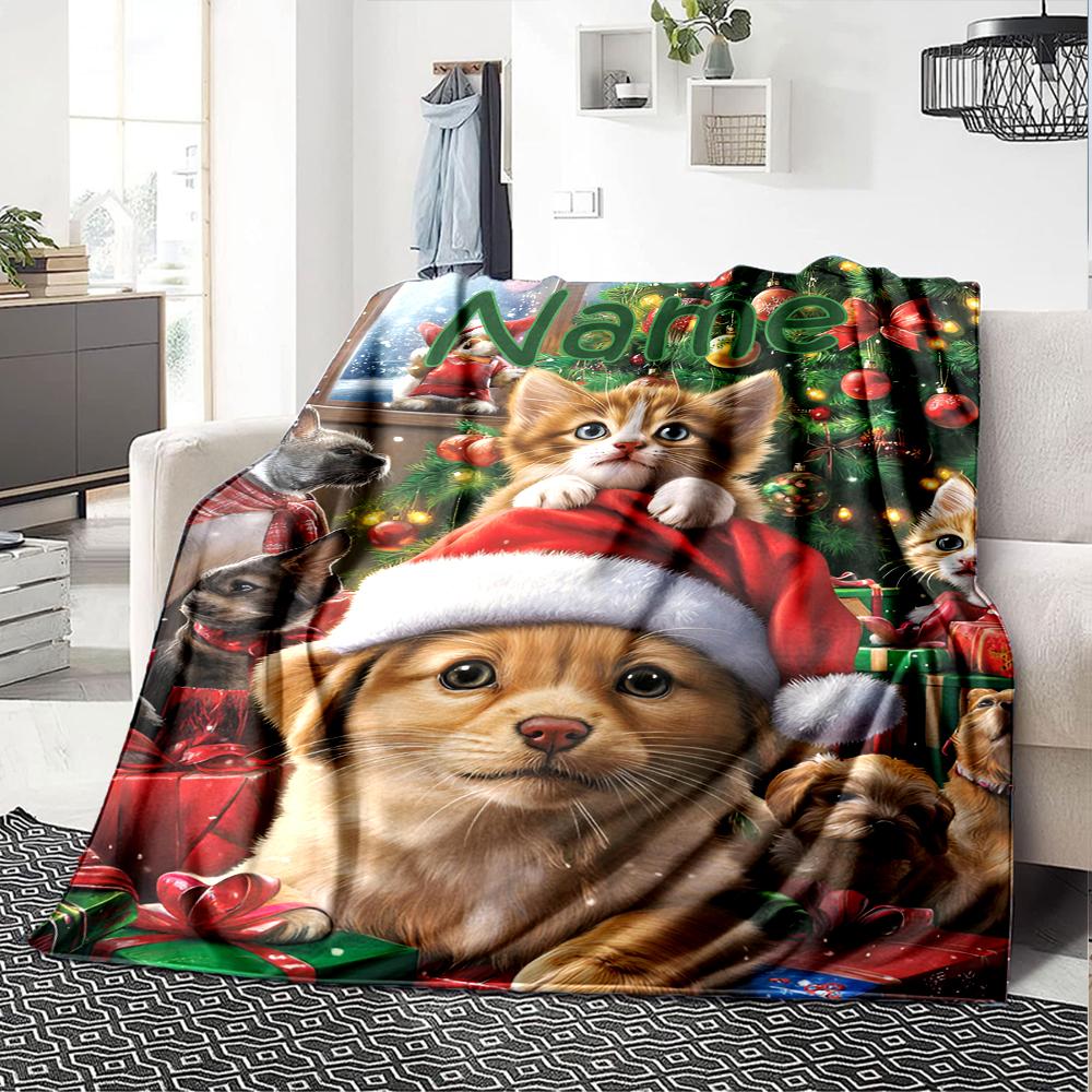 Custom Name Christmas Dog Theme Printed Blanket - Perfect for Couch, Bed, Travel & Outdoor Use | Machine Washable, Cozy & Durable.