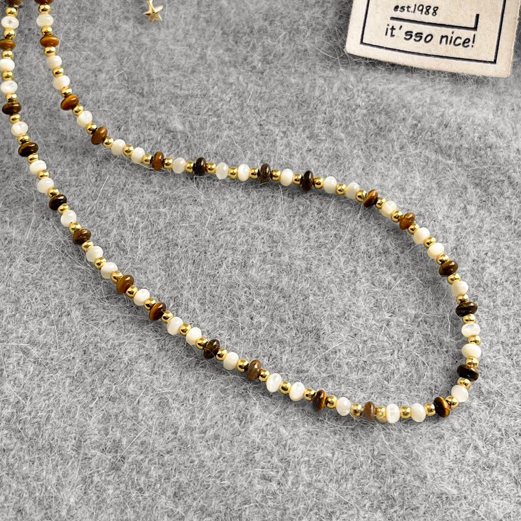 Vintage Boho Tiger's Eye Necklace, Indie Design Stackable Lariat, Natural Grain Adjustable Jewelry for Women, Unique Everyday Statement