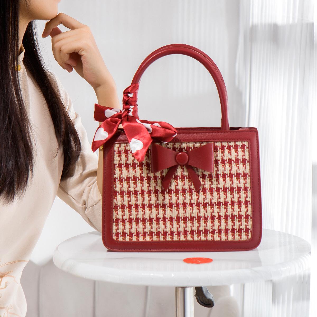Wedding bag, bridal bag, high-end 2024 new model, red niche houndstooth handbag, large-capacity wedding bag for women красный