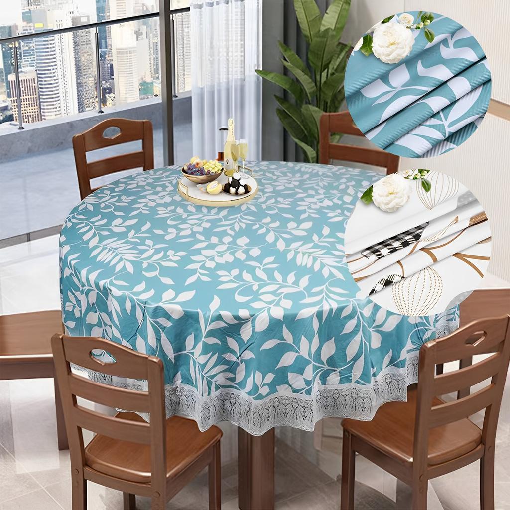 Round Tablecloth with Polyester Backing Oilproof Table Cloth Waterproof Table Cloths Stain Resistant Non Washable PVC Table