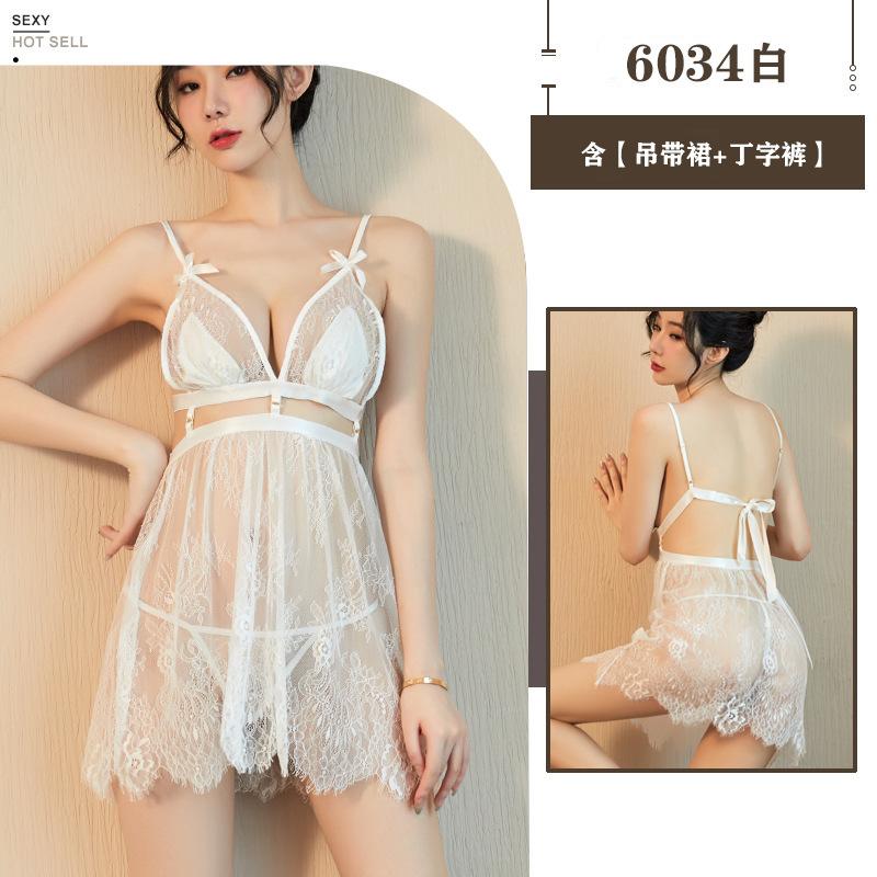 Yijin Erotic Underwear Sexy Mesh Transparent Temptation Suspender Nightdress Backless Tether Muse One Piece Hair