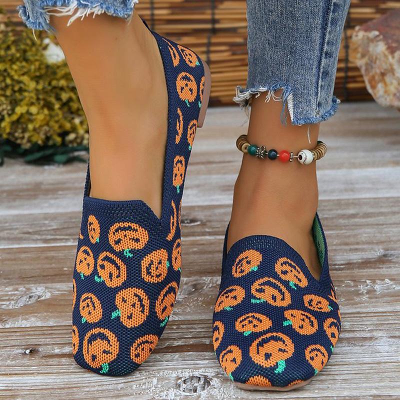 Fashion Halloween Pumpkins Pattern Flat Shoes Women Autumn 2025 Breathable Mesh Flat Shoes Woman Lightweight Soft Bottom Shoes Lady