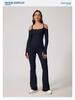 European & American Off-Shoulder Backless Jumpsuit with Double Shoulder Straps, Long Sleeves & Flared Pants