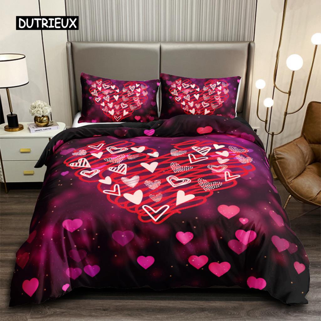 Romantic Duvet Cover Set Red Rose Bedding Set Printed Adult Teen Comforter Cover Blossom Flower Theme Twin Polyester Quilt Cover
