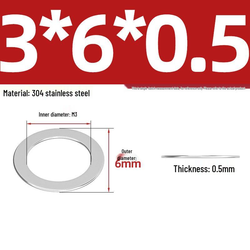 304 Stainless Steel Ultra-Thin Flat Washers - Available in Thickness: 0.1mm, 0.2mm, 0.3mm, 0.5mm