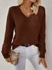 Spring and Autumn Knitted Sweater Foreign Trade Women's Clothing Temperament V-neck Hollow Long-sleeved Solid Color Casual Top
