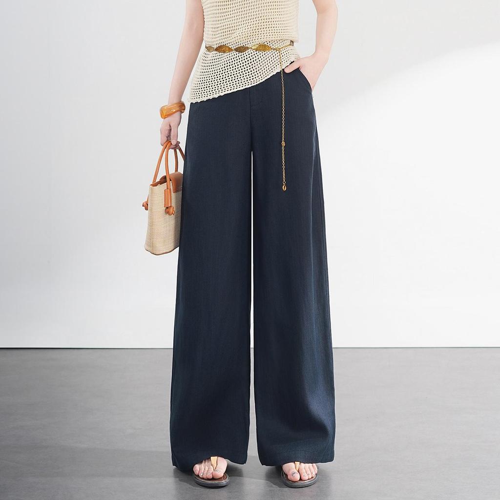 Women's High-Waist Tencel Linen Wide-Leg Pants - Korean Style, Loose Drape, Trendy for Spring/Summer 2026