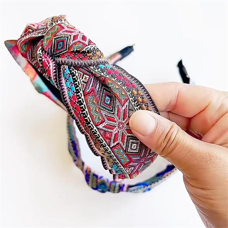 Bandeau Chic Ethnique Brodé pour Femmes Filles Shopping Fête Performance Coiffe Accessoires Cerceau Cheveux Féminin